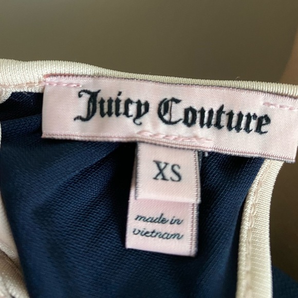 $228‼️Juicy Couture La Brea Halter Vicose Mini Dress Navy Gold Embossed Logo XS - Picture 11 of 11